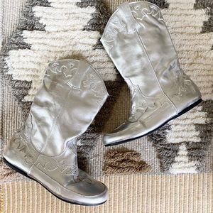 Sketchers Something Else Silver Leather Cowboy Boots Southwestern 9